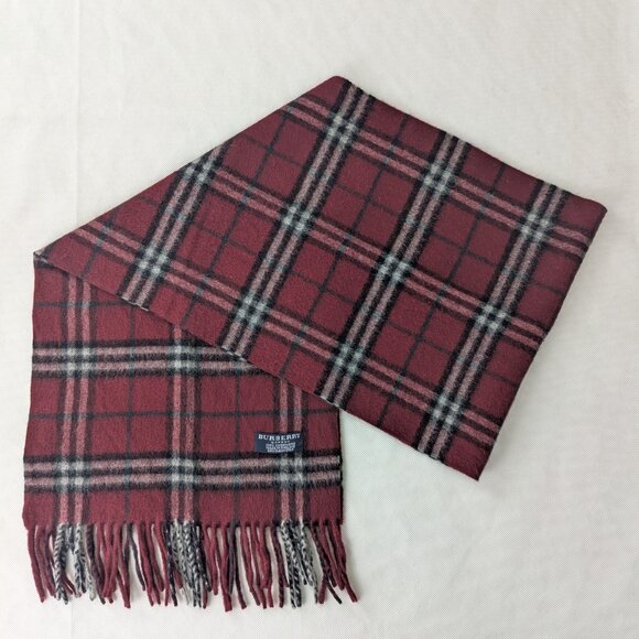 BURBERRY London Classic Nova Check Knit 100% Cashmere Neck Warmer Maroon SCARF - Picture 1 of 7